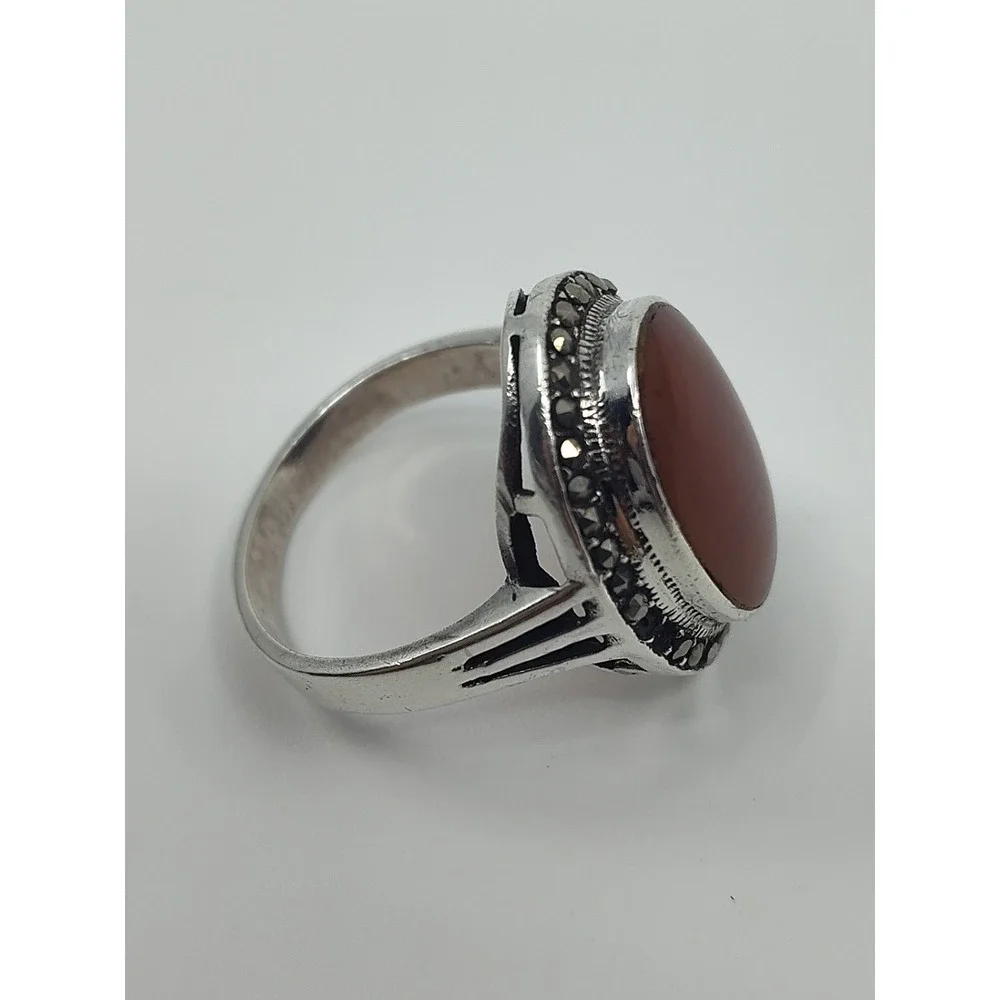 Sterling Silver 925 Carnelian Agate Rhinestone Accent Size 7.75 Women's‎ Ring
